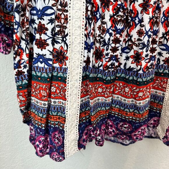 Ali Miles White Red Floral Boho Tunic Top - Size Large - EUC - Picture 3 of 7